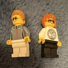 LEGO Minifigure Lot of 2 Orange Hair with Sunglasses Gray Jacket & Black Legs