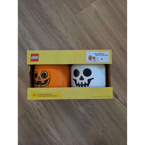 LEGO Halloween Storage Head Small Pumpkin Skull Organizer Bin 2 Pack Stackable