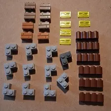 LEGO Parts: 8 bricks, 6 logs, 11 corners, 6 neon yellow.