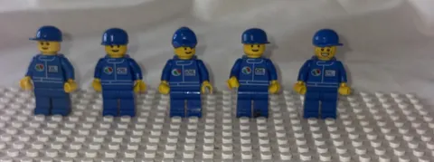 Lego OCTAN GAS/OIL RACER Team Minifigure LOT OF 5 Blue Jumpsuit Town