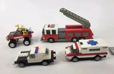 Set Of 4 Vintage Lego Put Together Firetruck Police Ambulance 