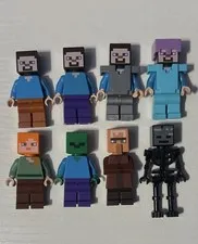 LEGO Minecraft Minifigure Lot Steve, Alex, Villager, Zombie, & Wither-skeleton