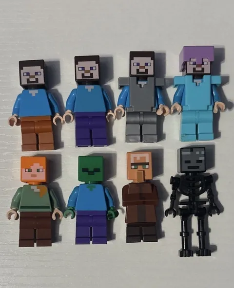 LEGO Minecraft Minifigure Lot Steve, Alex, Villager, Zombie, & Wither-skeleton