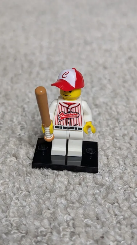 LEGO Baseball Player Minifigure CMF Series 3 8803 Complete w/ Bat & Stand