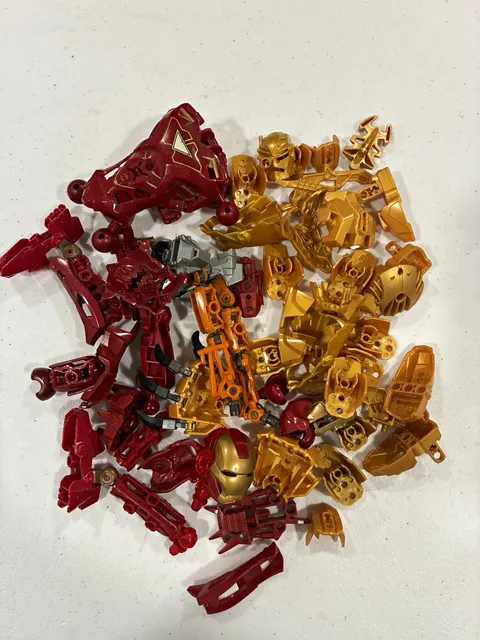 LEGO BIONICLE Bulk Mixed Parts Lot Red Gold Orange Gray Plastic Pieces