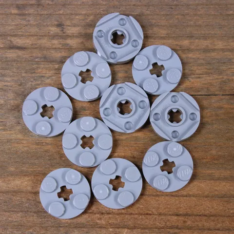 LEGO 4032 Light Bluish Gray Plate Round 2x2 with Axel Hole Qty 10