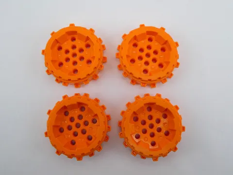 Lego Lot of 4 Orange Wheel Hard Plastic w/ Small Cleats ~ Part # 64711