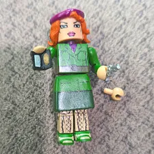 LEGO Minifigure Female Green Outfit Purple Beret Red Hair With Accessories 