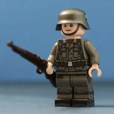 LEGO Minifig Co. Custom German Old Dark Grey Minifigure With BrickArms Rifle