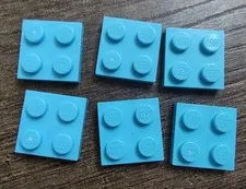 LEGO New Lot of 6 Medium Azure 2x2 Plate Pieces