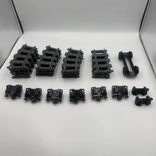 20 pieces Lego Train Track Lot: 16 Curved 4 Straight With 9 Sets Of Wheels