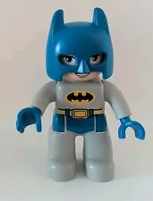 Lego Duplo Batman Figure 2.5" Tall, Blue Cowl, Grey Suit, Blue Hips