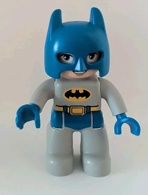 Lego Duplo Batman Figure 2.5" Tall, Blue Cowl, Grey Suit, Blue Hips