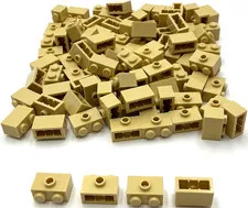 Lego 100 New Tan Bricks Building Blocks Modified 1 x 2 with Stud on Side Parts