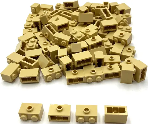 Lego 100 New Tan Bricks Building Blocks Modified 1 x 2 with Stud on Side Parts