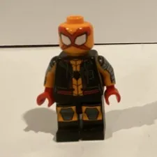 LEGO Minifigure Orange Mask Head White Eyes Dark Gray Torso Black Legs Red Hands