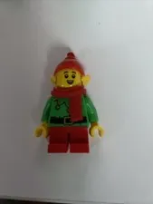 Lego Christmas Elf MiniFigure Green, Scallop Collar, Bell Torso, Red Hat & Scarf