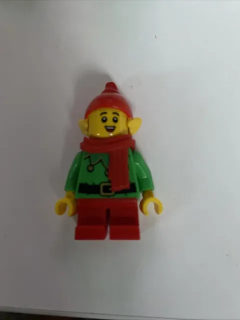 Lego Christmas Elf MiniFigure Green, Scallop Collar, Bell Torso, Red Hat & Scarf