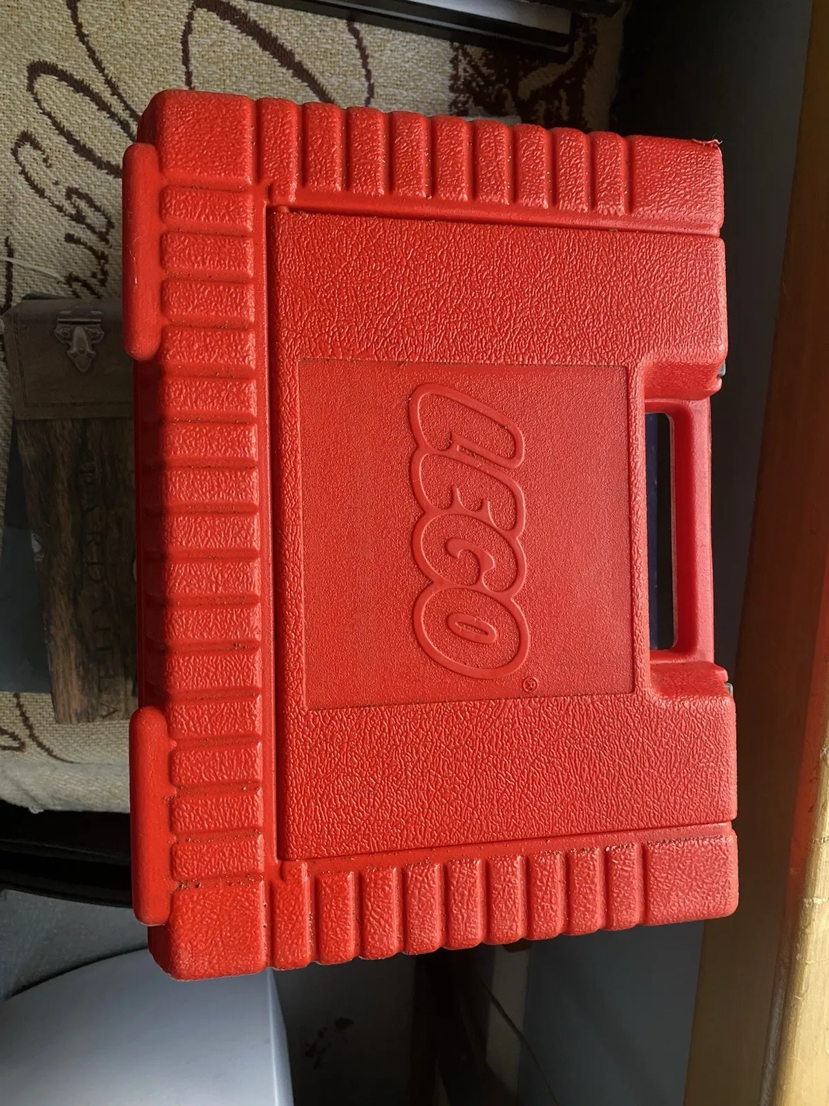 Vintage 1985 LEGO Red Plastic Carrying Case with Handle Portable Storage Box