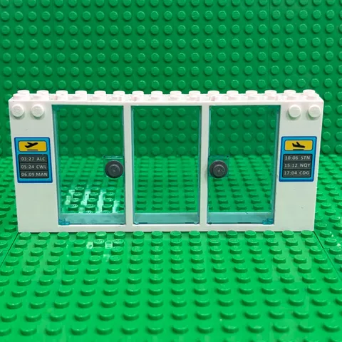 Lego Window Frame White 2x16x6 (35103) Front with Flight Schedules + Inserts