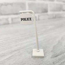 Lego White Road Sign Cantilever Curved 'POLICE' Pattern bb107pb02 #370 #585