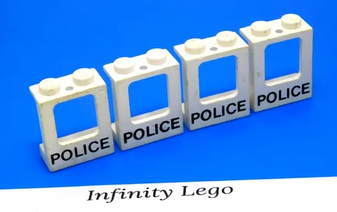 4 LEGO White Police Helicopter Window Frame 1 x 2 x 2 with 'POLICE' (2377 6642)