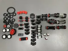 LEGO Vintage Wheels Tires Metal Axle Black Red Gray Part Lot