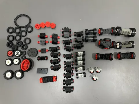 LEGO Vintage Wheels Tires Metal Axle Black Red Gray Part Lot
