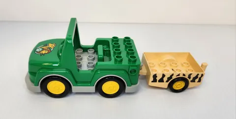 Lego Duplo GREEN SAFARI JEEP TRAILER ZOO CAR VEHICLE Giraffe Lion Paw Print
