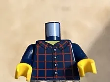 LEGO Minifig TORSO Shirt Dark Red Plaid Front & Back Dark Blue Arms Yellow Hands