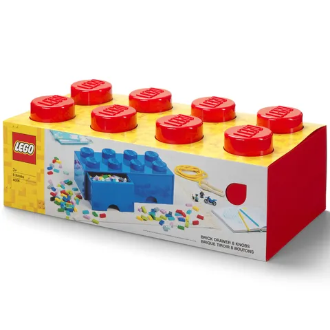 LEGO Brick 2 Drawer Storage Bright Red 8 Knob Organizer Box Holds 1600 Bricks