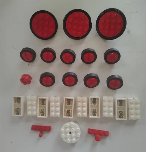 Vintage Lego Red Large And Small Tires /White Axle Bearing Bricks Lot