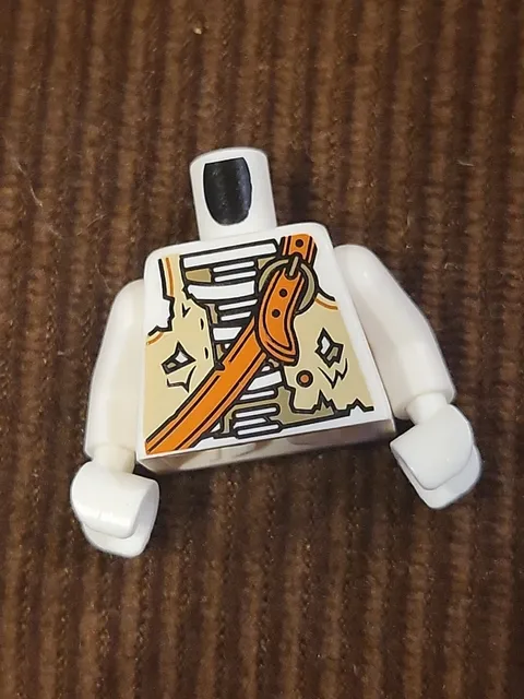 Lego New White Minifigure Torso Skeleton Pirate Tan and Dark Tan Tattered Vest