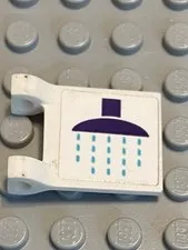 LEGO White 2x2 Clip On Flag With Shower Pattern (Sticker) Bathroom