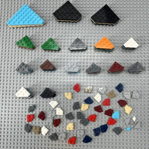 LEGO Lot of 114 Wedge Plate Cut Corner, 8x8, 6x6, 4x4, 3x3, 2x2 Multicolored
