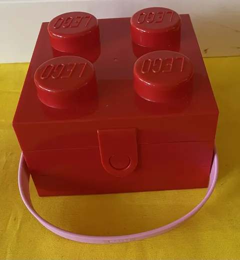 Lego Brick Storage Lunch Box Red W/ Pink Handle Target Carry Case Storage