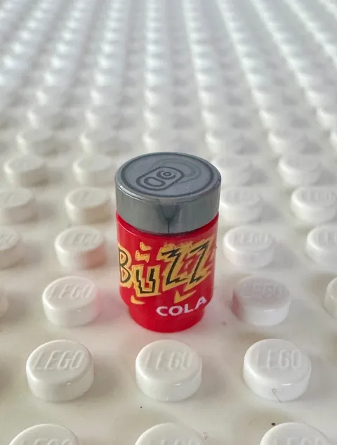 LEGO Brick, Round 1 x 1 with Black, Yellow and White 'BUZZ COLA'  3062pb044