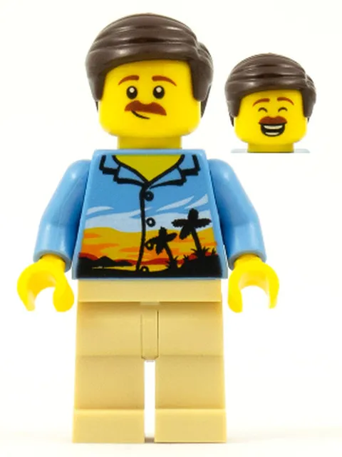 LEGO [No Color/Any Color] Hiker, Male Parent, Palm Tree Shirt, Moustache, Dark B