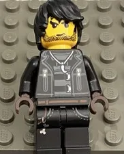 LEGO Goth Minifig, Black Leather Jacket W/ Snake On Back, Bone Necklace, Zippers