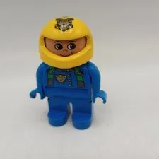 LEGO DUPLO Motorcycle RACER RACE Man 2.5" Figure With Yellow Helmet HTF VTG