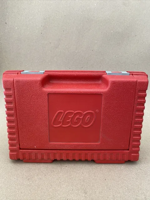 VINTAGE 1984 CLASSIC LEGO RED BOX STORAGE CARRYING CASE 12”x8” CRACKED AT OPENER