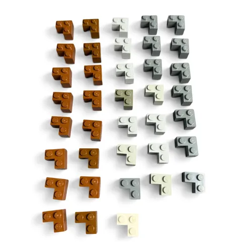 LEGO 2x2 Corner Bricks 36pc Bulk Lot Brown Gray Tan L-Shape