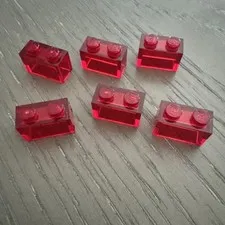 LEGO Brick 1 x 2 without Bottom Tube (3065 / 35743) 6 Pieces Transparent Red