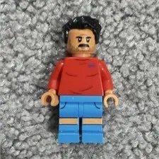 LEGO Minifigure Black Hair Mustache Red Shirt Blue Legs Plastic 1pc