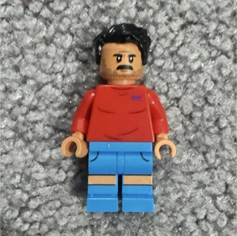 LEGO Minifigure Black Hair Mustache Red Shirt Blue Legs Plastic 1pc