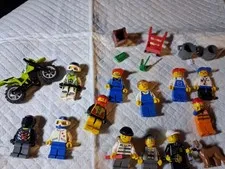 LEGO City Minifigures Lot w/ Accessories Motorcycle, stuntmen, town figures, dog