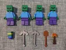 LEGO Minecraft Zombie Lot x4 + Baby Zombie Pickaxes Shovel Torch