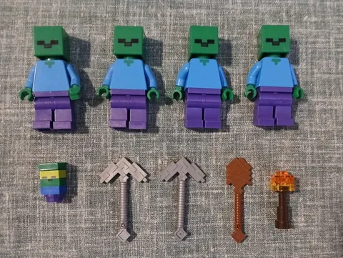 LEGO Minecraft Zombie Lot x4 + Baby Zombie Pickaxes Shovel Torch