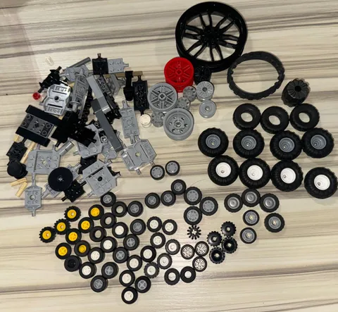 Lego Wheels + Tires + Rims + Hubs + Axles Parts LOT Various Sizes LOOK!!