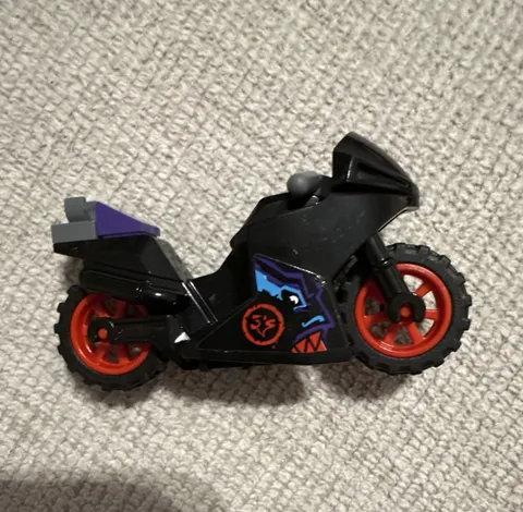 LEGO Motorcycle Vehicle Black/Red Wheels w/ Purple Accents Custom Printed